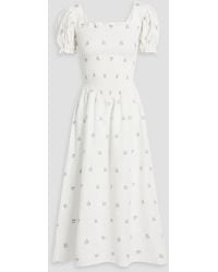 Sleeper - Belle Shirred Floral-print Linen Midi Dress - Lyst