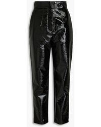 Sara Battaglia - Crinkled Cotton-blend Faux Leather Tapered Pants - Lyst