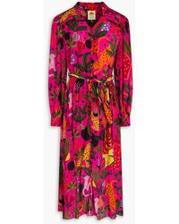 FARM Rio - Bedrucktes midikleid aus crêpe de chine mit gürtel - Lyst