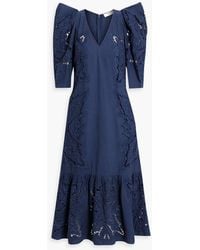 Sea - Anita Broderie Anglaise Cotton And Linen-blend Midi Dress - Lyst