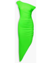 Norma Kamali - Asymmetric Draped Ruched Stretch-jersey Midi Dress - Lyst