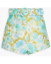 Zimmermann - Belted Floral-print Linen And Silk-blend Shorts - Lyst