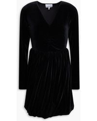 Ganni - Ruched Stretch-Velvet Mini Dress - Lyst