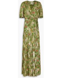 Ba&sh - Gathered Floral-print Metallic Fil Coupé Midi Wrap Dress - Lyst