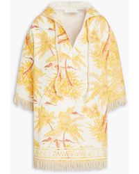 Zimmermann - Fringed Printed Cotton Hooded Mini Dress - Lyst