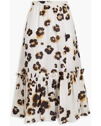 Boutique Moschino - Ruffled Leopard-print Cotton And Silk-blend Midi Skirt - Lyst