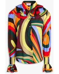 PUCCI - Ruffled Printed Cotton Blouse - Lyst