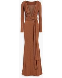 Rhea Costa - Ruched Tulle-paneled Glittered Jersey Gown - Lyst