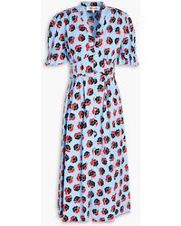 Diane von Furstenberg - Erica Gathered Printed Cotton-blend Poplin Midi Dress - Lyst