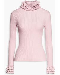 Zimmermann - Ruffle-trimmed Ribbed Cashmere-blend Turtleneck Sweater - Lyst