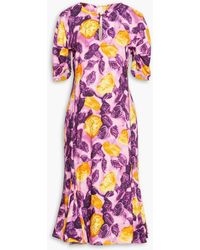 Marni - Pleated Floral-print Crepe Midi Dress - Lyst
