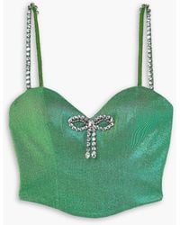 Area - Cropped bustier-oberteil aus jersey mit kristallverzierung und metallic-effekt - Lyst