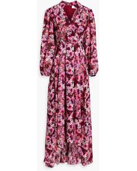 Mikael Aghal - Kleid aus chiffon mit fil coupé, floralem print und wickeleffekt - Lyst