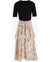 Maje - Knotted Floral-print Satin-crepe And Stretch-cotton Jersey Midi Dress - Lyst