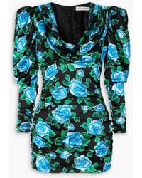 Alessandra Rich - Draped Floral-print Silk-satin Mini Dress - Lyst