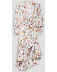 Zimmermann - Asymmetric Ruffled Floral-print Linen Midi Wrap Dress - Lyst