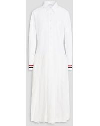 Thom Browne - Pleated Cotton-piqué And Seersucker Midi Shirt Dress - Lyst