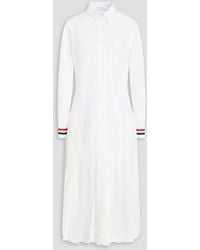 Thom Browne - Pleated Cotton-piqué And Seersucker Midi Shirt Dress - Lyst