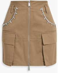 Area - Crystal-Embellished Cotton-Twill Mini Skirt - Lyst