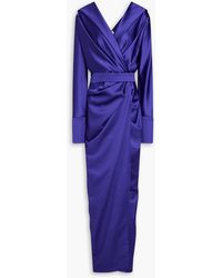 Rhea Costa - Wrap-effect Draped Satin Gown - Lyst