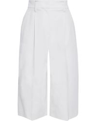 Brunello Cucinelli Cropped Grain De Poudre Wool Wide-leg Trousers - White