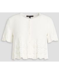 Maje - Cropped Embellished Pointelle-Knit Cotton-Blend Cardigan - Lyst