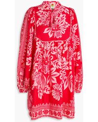 FARM Rio - Minikleid aus einer leinenmischung mit floralem print und zierperlen - Lyst