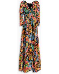 byTiMo - Gathered Floral-print Chiffon Maxi Dress - Lyst