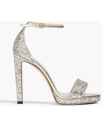 Jimmy Choo - Misty 120 Glittered Leather Sandals - Lyst