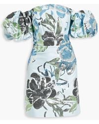 Marchesa - Off-the-shoulder Sequin-embellished Satin Mini Dress - Lyst