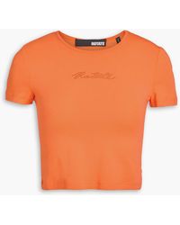 ROTATE BIRGER CHRISTENSEN - May Cropped Embellished Stretch Cotton And Modal-blend Jersey T-shirt - Lyst