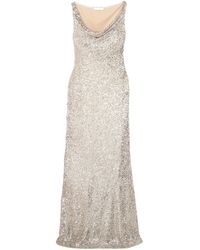 Naeem Khan Draped Sequined Tulle Gown Silver - Metallic