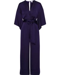 Iris & Ink Sydney Wrap-effect Hammered-satin Jumpsuit Dark Purple