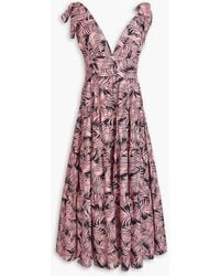 Carolina Herrera - Tiered Printed Cotton-poplin Midi Dress - Lyst