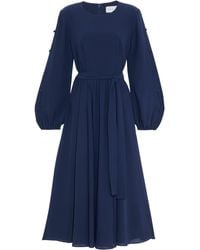 Mikael Aghal Belted Button-detailed Georgette Midi Dress - Blue