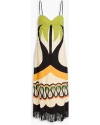 FARM Rio - Fringed Bead-embellished Embroidered Linen-blend Midi Dress - Lyst