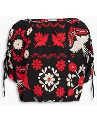 RED Valentino - Cropped Lace-up Floral-print Silk Crepe De Chine Top - Lyst