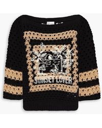 RED Valentino - Embroidered Open-knit Cotton-blend Sweater - Lyst