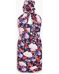 Magda Butrym - Appliquéd Cutout Floral-print Jersey Halterneck Mini Dress - Lyst