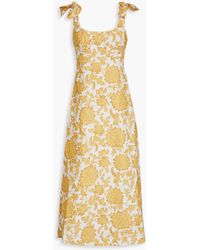 Zimmermann - Cutout Knotted Floral-print Linen Midi Dress - Lyst
