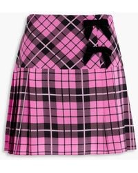 Alessandra Rich - Bow-detailed Checked Silk Crepe De Chine Mini Skirt - Lyst