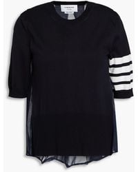 Thom Browne - Striped Tulle-paneled Silk Blend Top - Lyst