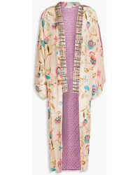 Anjuna Lina Panelled Printed Crepe De Chine Kimono - Pink