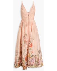 Zimmermann - Floral-print Linen And Silk-blend Organza Midi Dress - Lyst