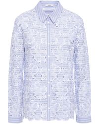 Erdem Striped Broderie Anglaise Cotton Shirt Light Blue