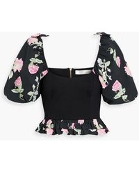 LoveShackFancy - Spirit Cropped Floral-print Cotton-poplin And Stretch-jersey Top - Lyst