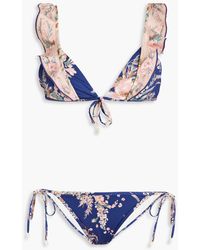 Zimmermann - Ruffled Floral-print Triangle Bikini - Lyst