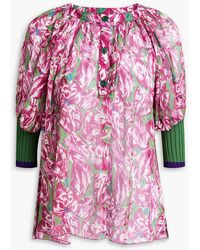 Missoni - Geraffte bluse aus seide mit floralem print und strickeinsatz - Lyst