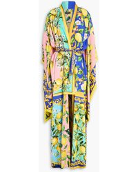 Dolce & Gabbana - Belted Printed Stretch-Silk Charmeuse Kimono - Lyst