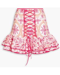 Charo Ruiz - Lucrecia Lace-Up Broderie Anglaise Cotton-Blend Mini Skirt - Lyst